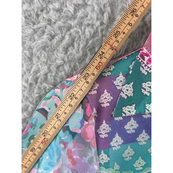 ZARA Patchwork Floral Button Blouse Satin Sheer Long Sleeve Colorful S - Picture 6 of 9